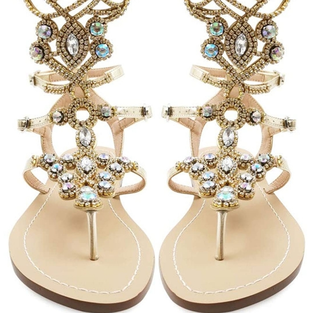Women's Rhinestone Gold Bling Gladiator Sandals